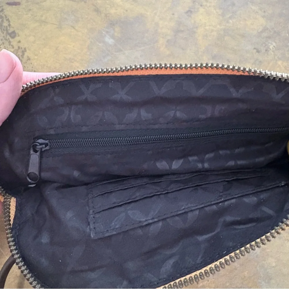 Clutch Purse‎ Mustard Yellow With Metal Ring Handle Faux Leather 8”x5” Casual